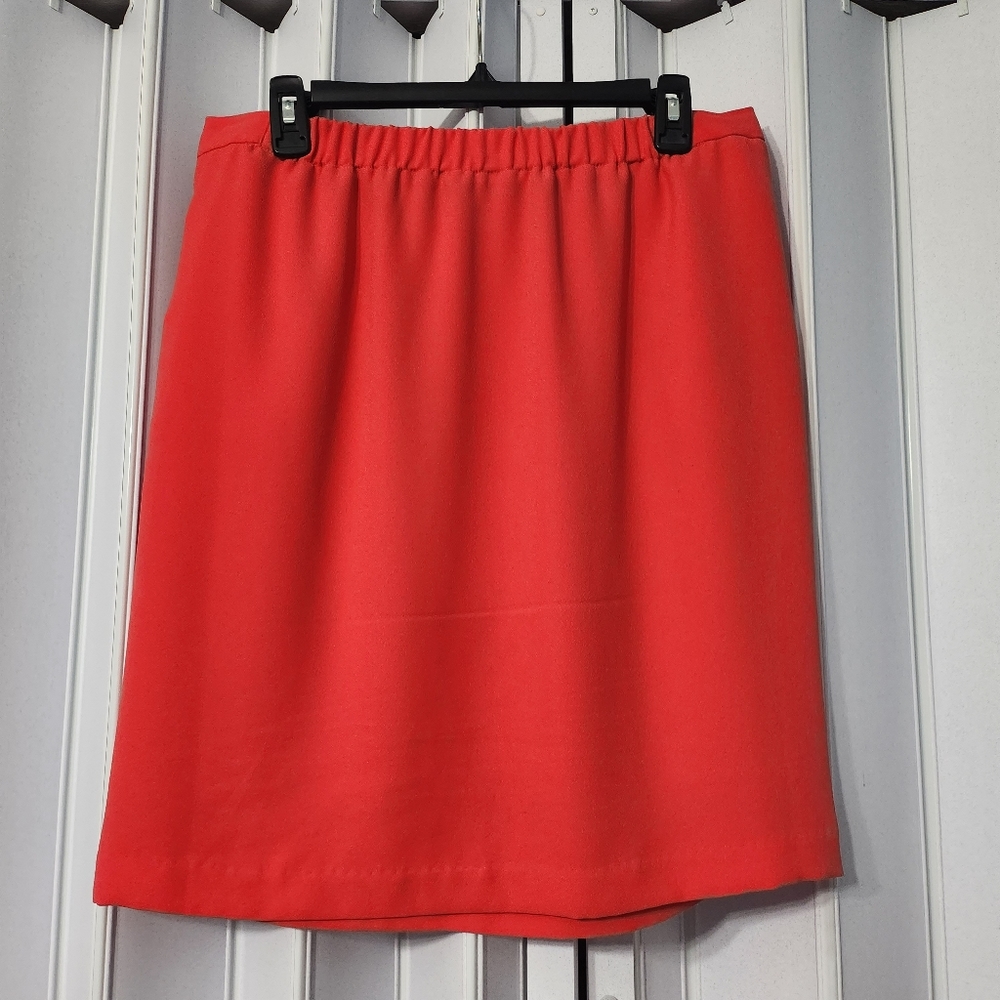 Chaus Coral Orange Poly Pullon Pocket Short Mini Skirt Sz M